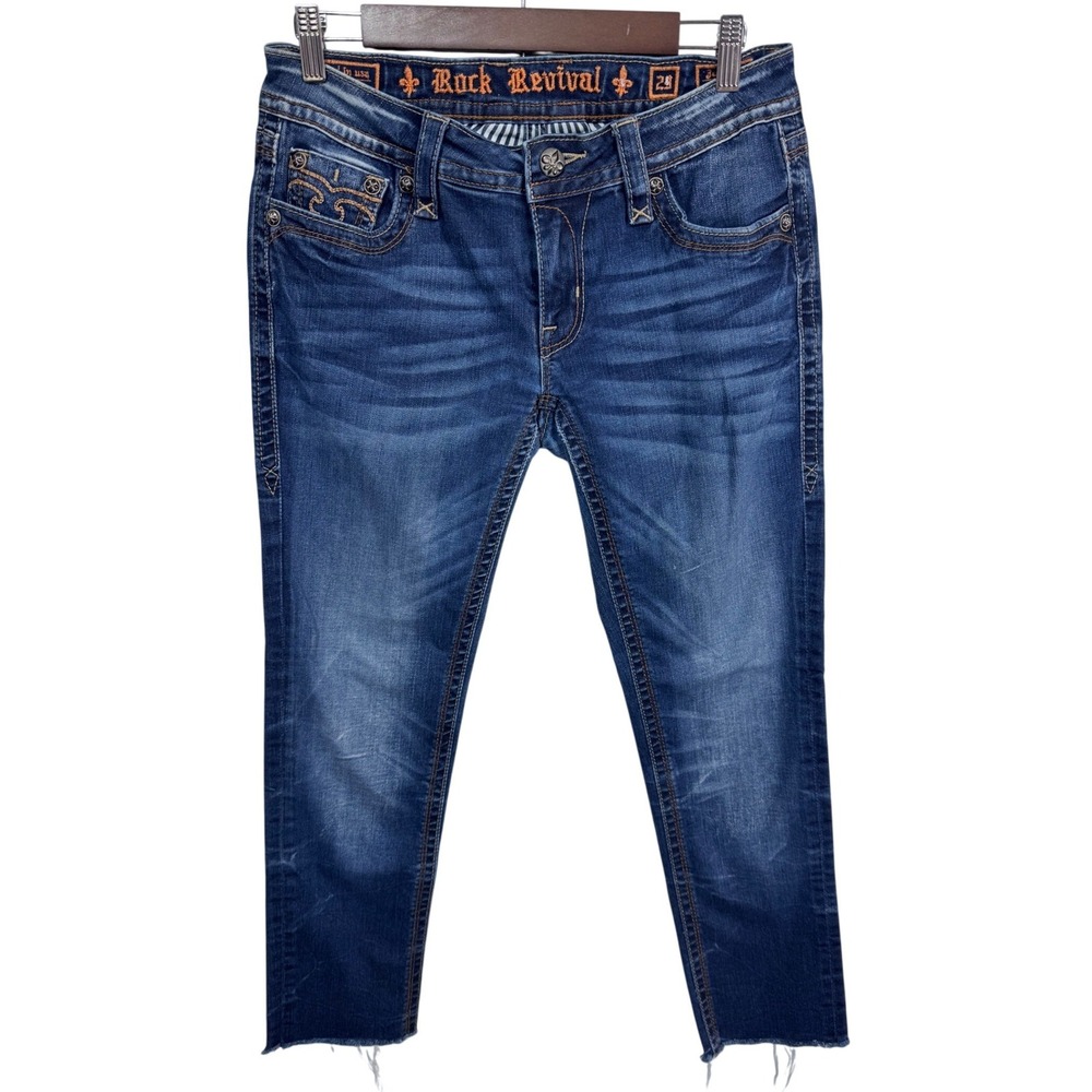 Rock Revival Women's 24 Blue Jeans‎ Jessica Skinny Raw Hem